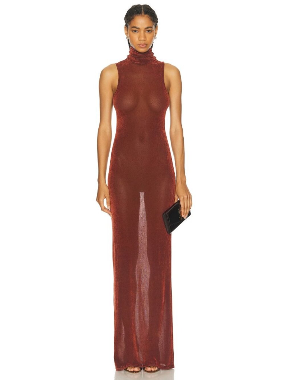 PRISCAVera Turtleneck Maxi Dress in Brick Brown